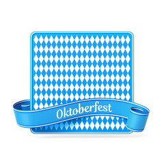 Blue bavarian ribbon banner with square silhouette card diamond pattern - Oktoberfest