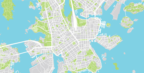 Urban city map of Helsinki, Finland
