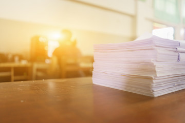 Pile of business documents on desk, Stack of business paper about application form document applying for job, registering claim for health insurance in workplace of Secretary,business office concept