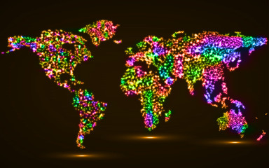 Abstract world map of glowing particles. Vector illustration. Eps10