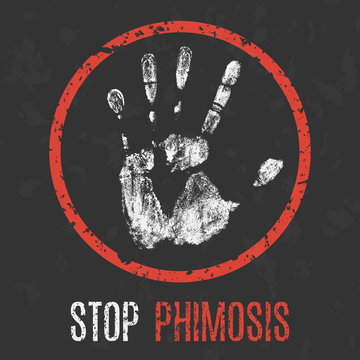 Vector illustration. The medical diagnosis. Stop phimosis.