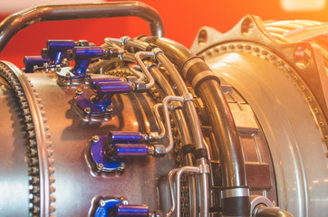 Engine close-up, tube metal industry construction