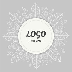 white and gray Geometric graphic line leaf logo template