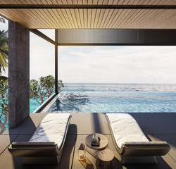 Swing sofa and daybed on the Swimming pool