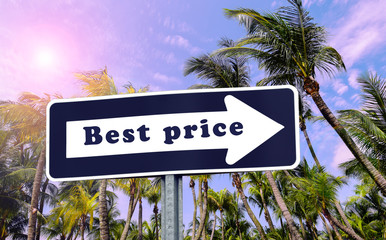 Best price sign. Blue and white arrow with 