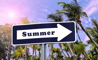 Fototapeta premium Summer Sign. Blue and white arrow with word 