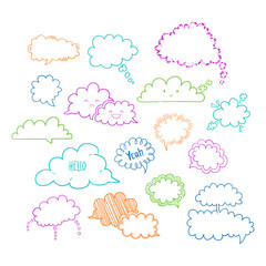Set of hand-drawn cloud speech bubbles, vector abstract illustration of doodle speech bubbles, EPS 8