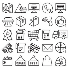 Collection icon for shopping business in outline style, part 1