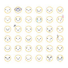 36 Doodle emoticons with different emotions, vector set of various hand-drawn outline cute expressions, EPS 8