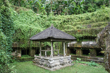 An ancient balinese temple surrounded by plants
