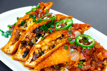Crispy Halloumi cheese sticks Fries with Chili sauce for dipping