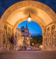 The Old Fishermen Bastion at night in Budapest, Hungary