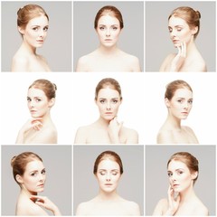 Collection of female spa portraits. Faces of different women. Face lifting, skincare, make-up concept.