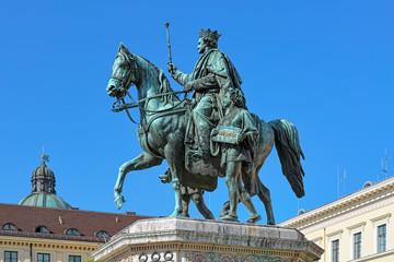 Equestrian statue of Ludwig I, king of Bavaria on the Odeonsplatz in Munich, Germany. The statue...