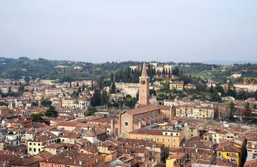 Fototapeta na wymiar Verona's landscape with Basilica of San Zeno Basilica in the middle, Italy