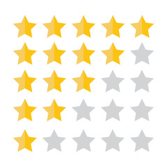 Rating golden stars. Feedback, reputation and quality concept. Hand pointing, finger pointing to five star rating. Customer review concept. Vector