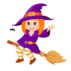 Halloween witch flying on broom