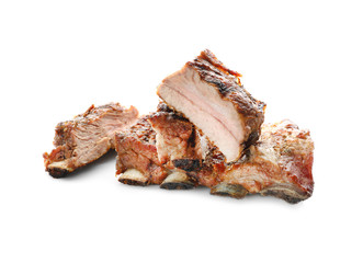 Juicy fried spare ribs, isolated on white
