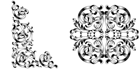Set of vintage baroque ornament, corner. Retro pattern antique style acanthus. Decorative design element filigree calligraphy vector. - stock vector