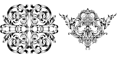Set of vintage baroque ornament, corner. Retro pattern antique style acanthus. Decorative design element filigree calligraphy vector. - stock vector