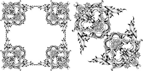 Vintage border frame engraving with retro ornament pattern in antique baroque style decorative design. Vector