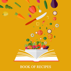 Book of recipes, cookbook, best recipes. Vegetarian, healthy eating concept. Vector concept illustration