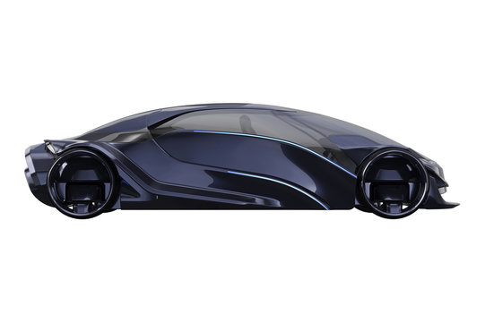 Car Concept Dark Purple Electric Fast Supercar, Side View. 3D Rendering