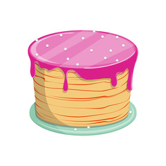 Sweet biscuit cake with glaze for birthday or wedding holiday, party. Vector illustration. Isolated on white background.