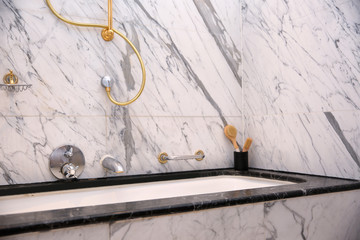 Beautiful marble bathroom in apartment