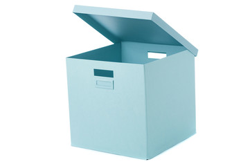 Empty cardboard box closeup on white background