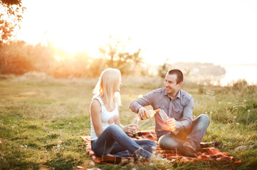 Couple in love at a picnic park