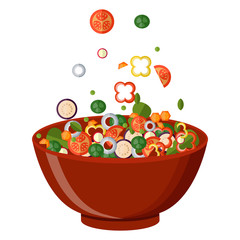 Cooking salad with fresh vegetables. Flat style. Vector illustration.