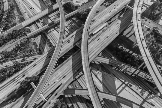 Los Angeles California Harbor and Century Freeways Interchange in Black and White © trekandphoto