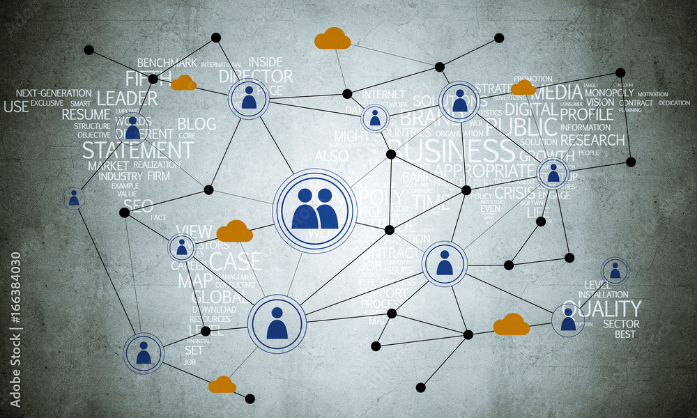 Wall mural lines and dots as networking idea drawn on cement background