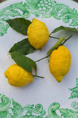 Lemons on ceramic table pattern.