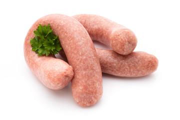 Raw sausages with herbs and spices.