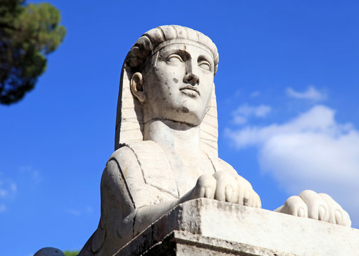 Ancient statue of Sphinx on Piazza del Popolo, Rome, Italy