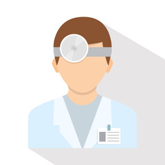 Ophthalmologist with head mirror. Icon isolated on background. Flat style illustration. Vector illustration