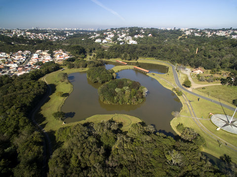 Public park in Curitiba, Parana, Brazil. Aerial view Tingui Park.