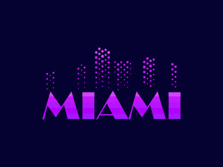 Miami, emblem in the style of the 80s. Points symbolize the skyscrapers. Vector illustration