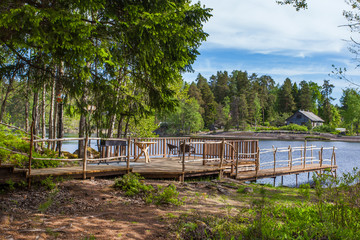 Picnic area by the lake in Karelia