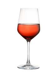 High glass with still pink wine isolated on white background