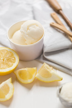 Fresh Lemon sorbet frozen dessert