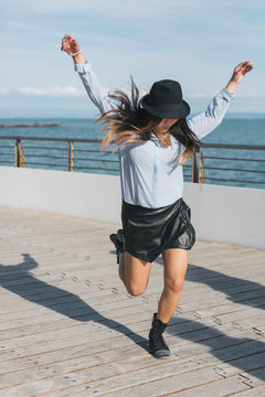 Happy Asian Woman Dance Outdoor