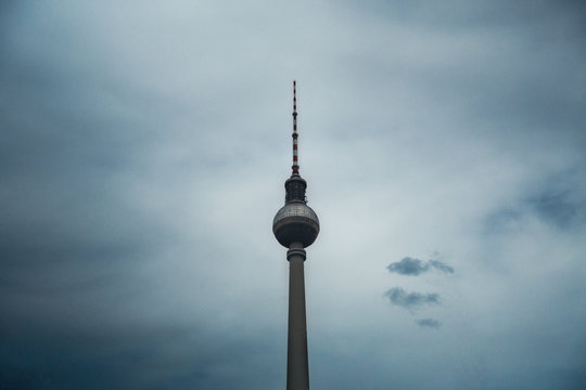 Berlin TelevisionTower Against Moody Blue Sky