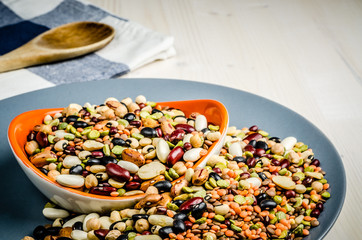 legumes in a dish, close up, background.