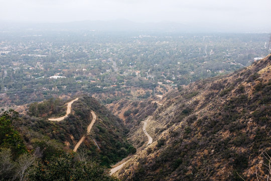 Foggy views over Los Angeles from hillside