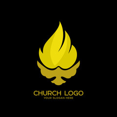 Church logo. Christian symbols. The Dove and the Flame of the Holy Spirit, the Kingdom of God