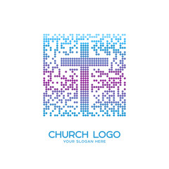 Obraz premium Church logo. Christian symbols. Cross of Jesus, mosaic