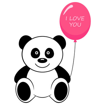 Toy panda bear with air balloon and text I love you